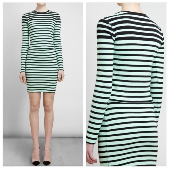 Alexander Wang Mint Aqua Blue White Striped Cropped Knit Pullover Sweater Size S - Picture 5 of 7